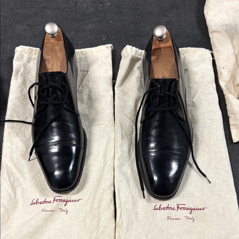 Salvatore Ferragamo Black Leather Oxfords